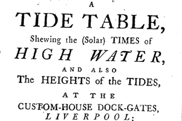 Tide table for Liverpool for 1781 produced by the Holdens